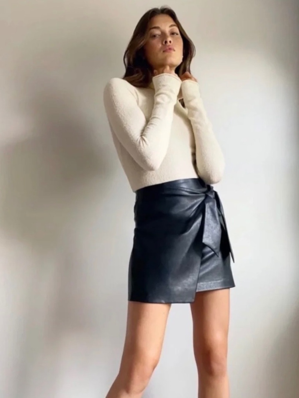 Aritzia Wilfred wrap tie faux leather skirt
